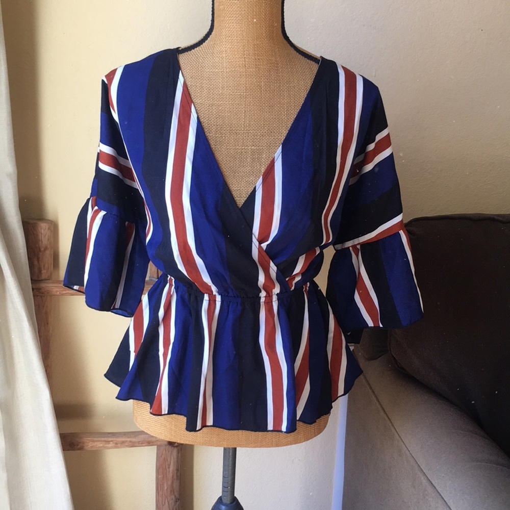 NWOT Striped Blouse with Ruffled Sleeves